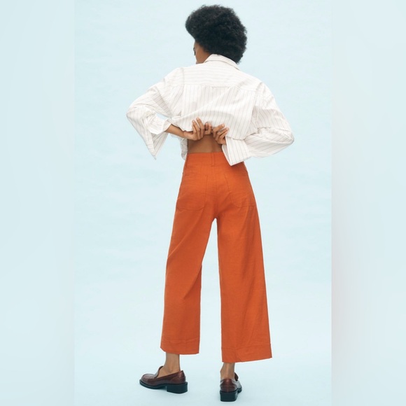 18W Maeve by Anthropologie The Colette Cropped Wide-Leg High-rise Pants Orange - Picture 2 of 10